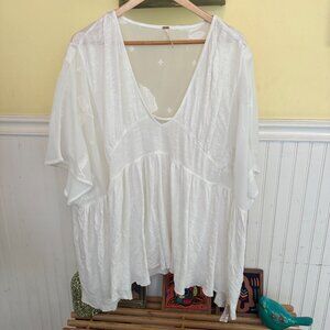 Free People Sheer White Embroidered Tunic Top Blouse oversized M